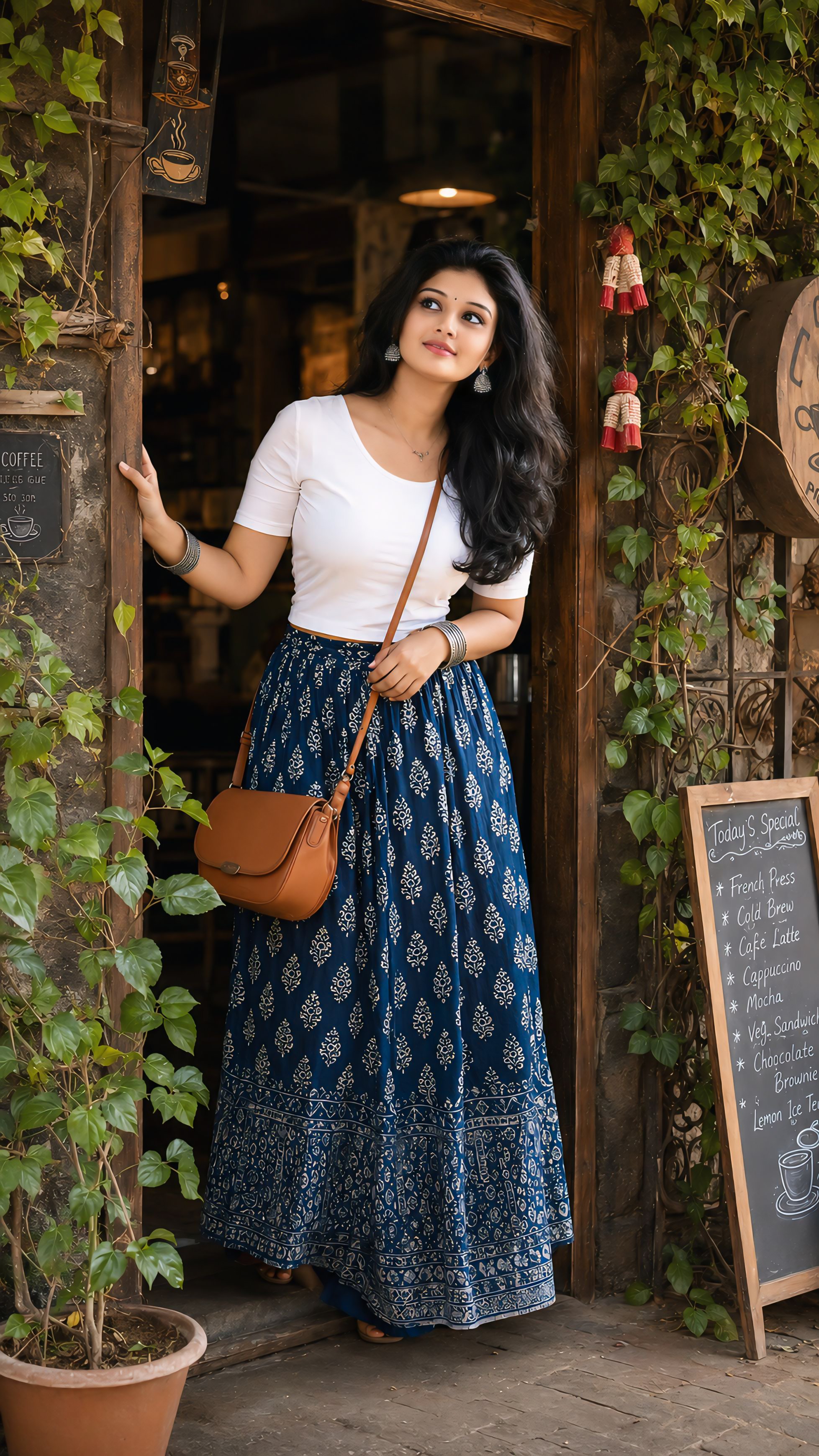 PORTRAIT OF THE GIRL STANDING AT CAFE