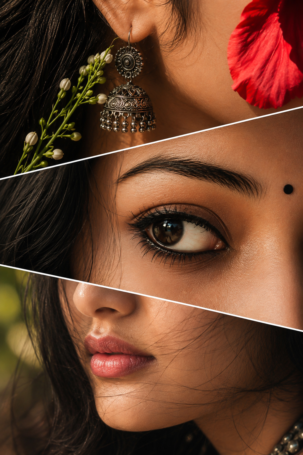 CINEMATIC THREE-PANEL DIAGONAL COLLAGE 🌹✨