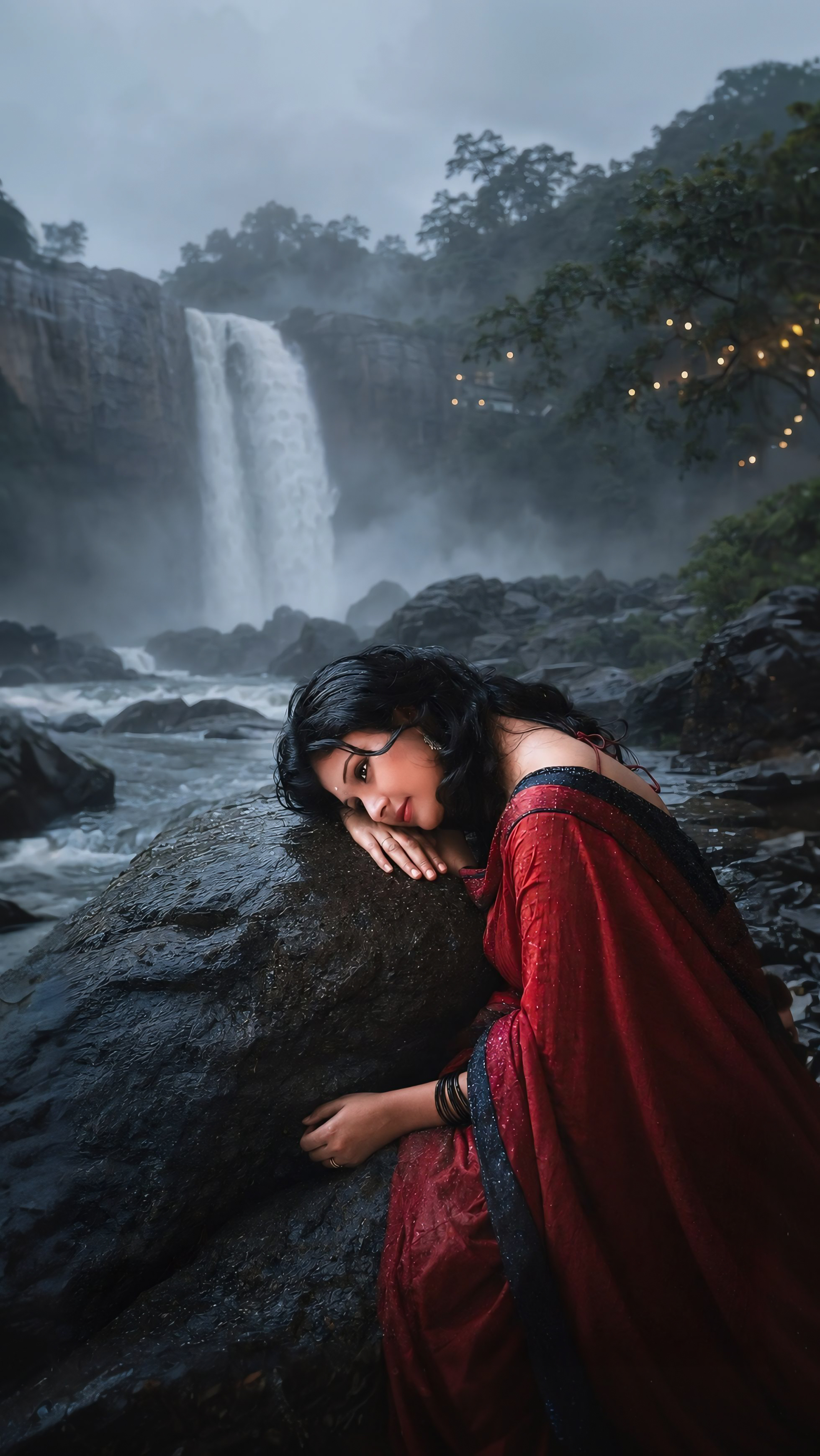 🌧️❤️ Monsoon Love by the Waterfall 🌊