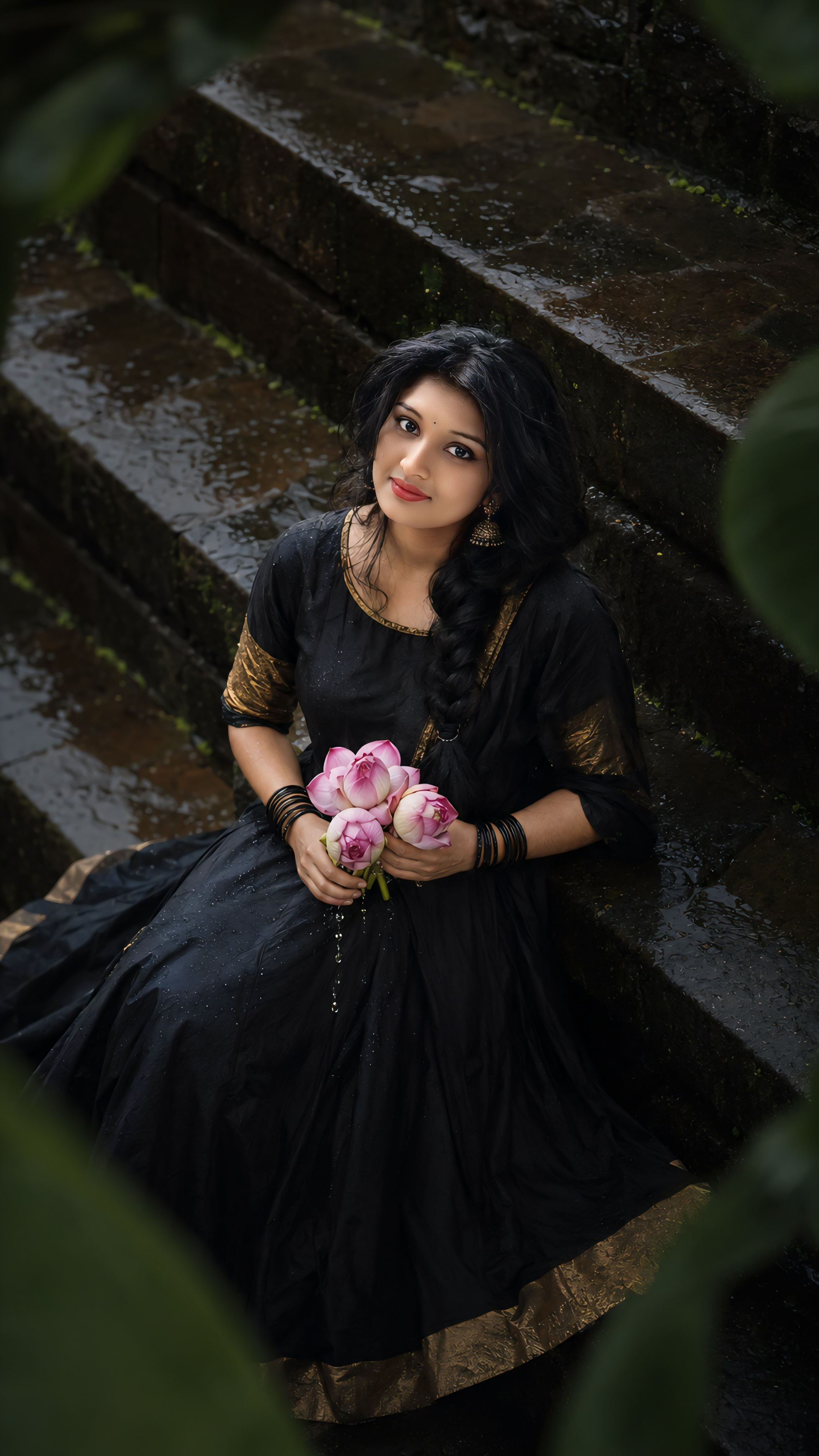 🌸 Elegant Black & Gold Traditional Dress